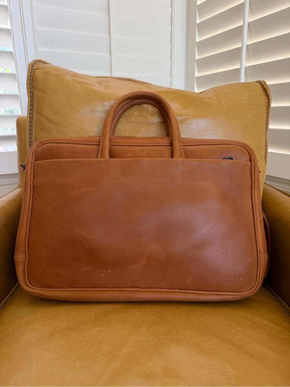 Classic Tan Leather Briefcase - Men's Work Bag